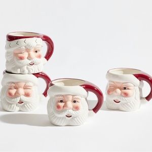 Pottery Barn Hand Painted Vintage Style Santa Claus Holiday Mugs 16oz - Set of 4